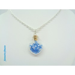 Collier "Fiole Coeur en Verre + Perles de Rocaille" Bleu/Blanc