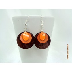Boucles d'oreilles Fimo "Mini Goutte" Orange + Nacres Orange/Marron