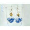 Boucles d'oreilles "Fiole Coeur Verre + Perles de Rocaille" Bleu/Blanc