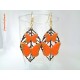Boucles d'oreilles Fimo "Papillons" Orange + Estampe Feuille Bronze