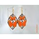 Boucles d'oreilles Fimo "Papillons" Orange + Estampe Feuille Bronze
