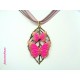 Collier Fimo "Papillons" Rose + Estampe Feuille Bronze