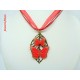 Collier Fimo "Papillons" Rouge + Estampe Feuille Bronze
