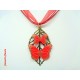 Collier Fimo "Papillons" Rouge + Estampe Feuille Bronze