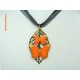 Collier Fimo "Papillons" Orange + Estampe Feuille Bronze