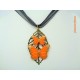 Collier Fimo "Papillons" Orange + Estampe Feuille Bronze