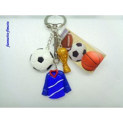 Porte clé Fimo + Ruban "Football" Equipe de France