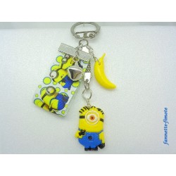 Porte clé Enfant Fimo "Minion 1 + Banane" Jaune/Bleu