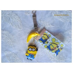 Porte clé Enfant Fimo "Minion 2 + Banane" Jaune/Bleu