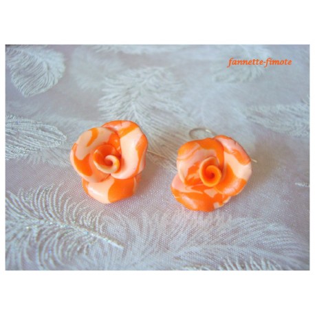 Boucles d'oreilles Fimo Fleur "Rose" Orange dégradé