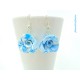 Boucles d'oreilles Fimo Fleur "Rose" Bleu Turquoise et Blanc