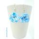 Boucles d'oreilles Fimo Fleur "Rose" Bleu Turquoise et Blanc