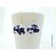 Boucles d'oreilles Fimo Fleur "Rose" Bleu Marine et Blanc