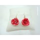 Boucles d'oreilles Fimo Fleur "Rose" Rouge/Blanc