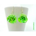 Boucles d'oreilles Fimo Fleur "Rose" Vert/Blanc