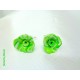 Boucles d'oreilles Fimo Fleur "Rose" Vert Pomme et Blanc