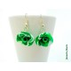 Boucles d'oreilles Fimo Fleur "Rose" Vert pailletée et Blanc