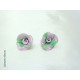 Boucles d'oreilles Fimo Fleur "Rose" Rose et vert jade