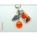 Porte clé Fimo + Ruban "Basket" Ballon